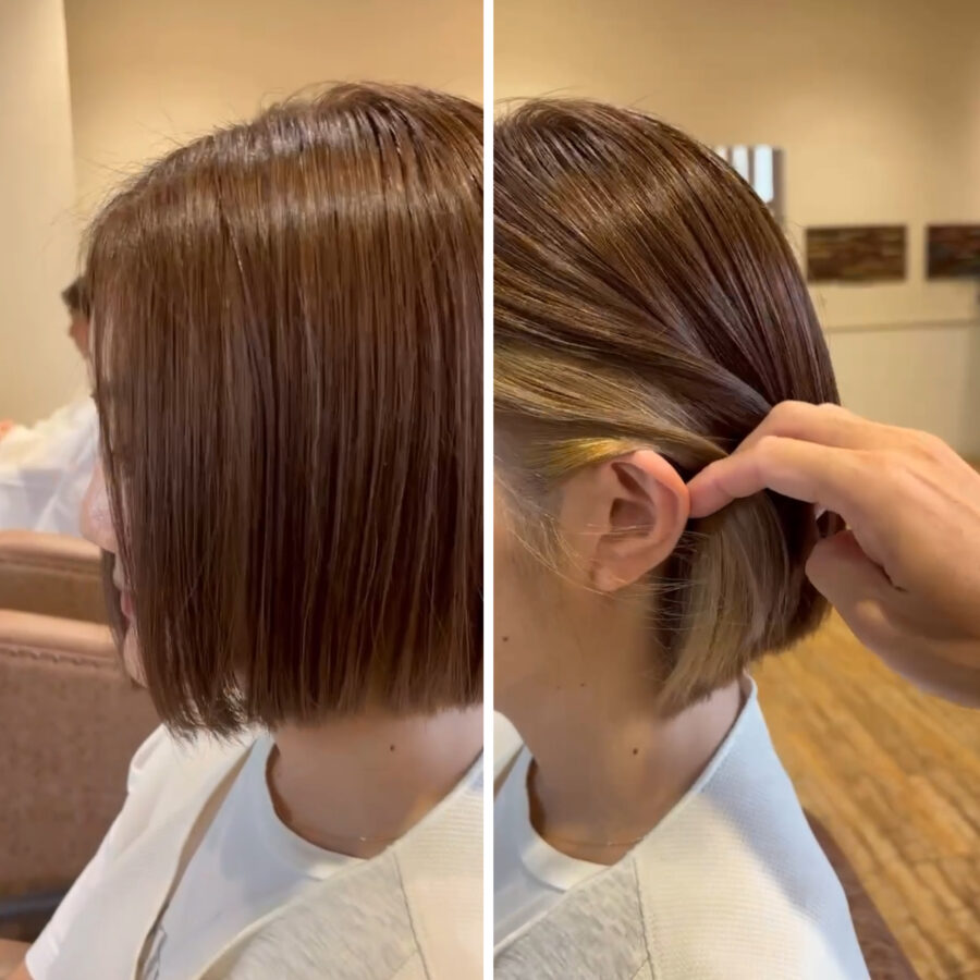 直線感とチラ見せアクセント【 タッセルボブ × インナーカラー 】